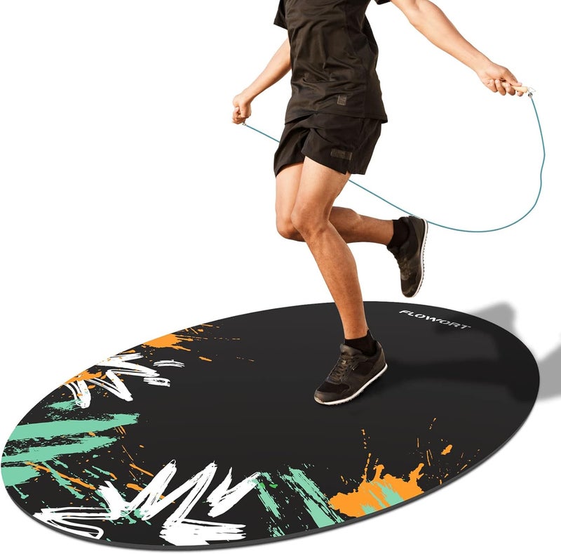 Flowort Cheete Jump Rope Mat Large Rubber Exercise Mat Indoor Outdoor Shock Absorbing Mat Non-Slip Oval Design for Floor & Rope Protection, Workout Mats for Home Gym Flooring - Image 1